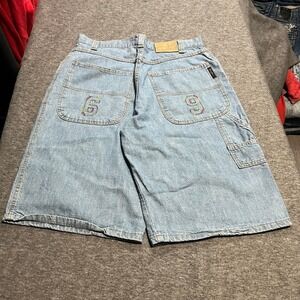 Sean John Baggy Denim Shorts Light Wash 69 Applique Carpenter Mens 34 Y2K Rare